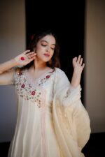 Premium Mul Chanderi Applique Flower Anarkali - Image 2