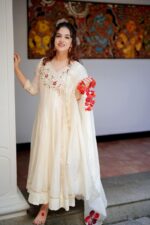 Premium Mul Chanderi Applique Flower Anarkali - Image 4
